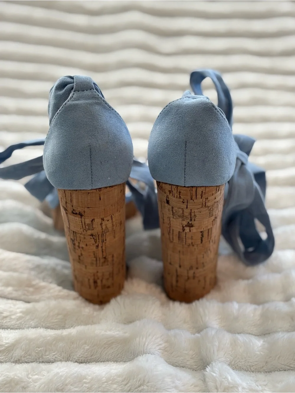 Light Blue Lace-Up Platform Cork Heeled Sandals | Y2K Fairycore Summer Shoes 6.5